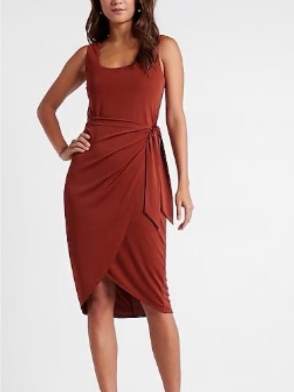 Body Contour Wrap Front Tie Waist Midi Dress With Built-In Shapewear
